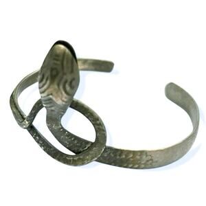 Vintage Textured Rope Silver Tone Cobra Snake Cuff Bracelet or Arm Cuff Armlet